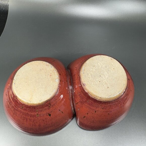 Vintage Hand Made Studio Art Pottery Divided Dish Double Salsa Bowl Chip N Dip - Picture 11 of 16